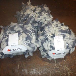 3 Balls Gedifra Carioca Wool Blend Yarn - Color 1816 Grey Combo - 70m ea.